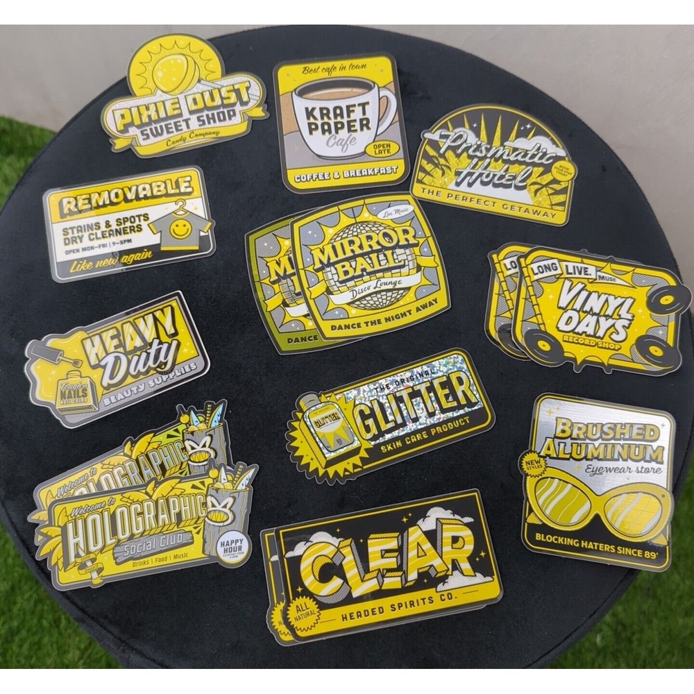 Lot‎ Of 15 Yellow And Silver Shop Stickers Fun